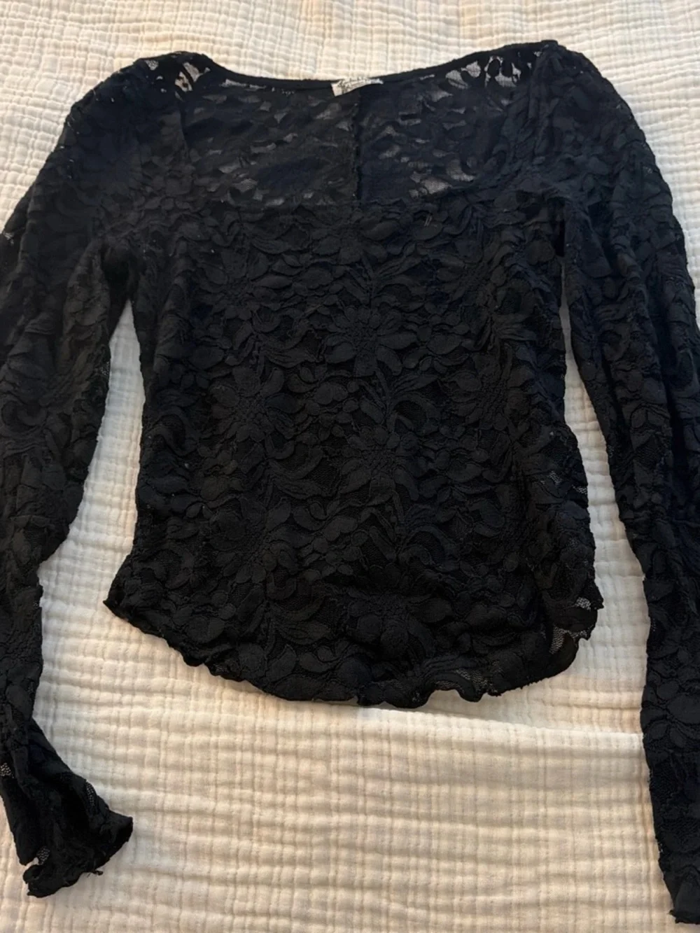 Free People Black Floral Lace Long Sleeve Top
